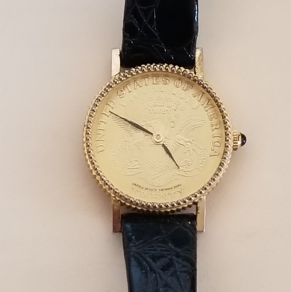 Vintage Womens Gold Twenty Dollar Coin Watch